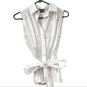 THEORY White Sleeveless Smocked Detail Blouse Size Small